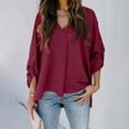 thumbnail image 2 of Breezora Women's Loose Fit Blouse with Puff Sleeves Comfortable Work Shirt V Neck Casual Top for Office Wear XXL Size Red, 2 of 5