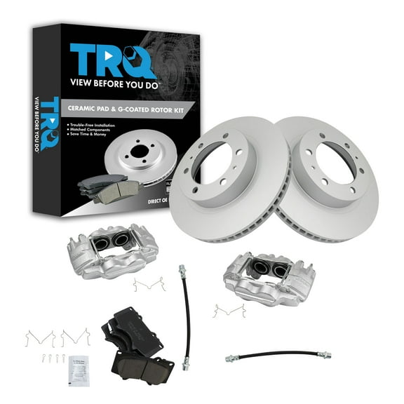 TRQ Front Brake Pad & Rotor Kit Brake Caliper Brake Hose Brake Pads Brake Rotor Ceramic Premium G-Coated Fits Select 2005-2019 Toyota Tacoma