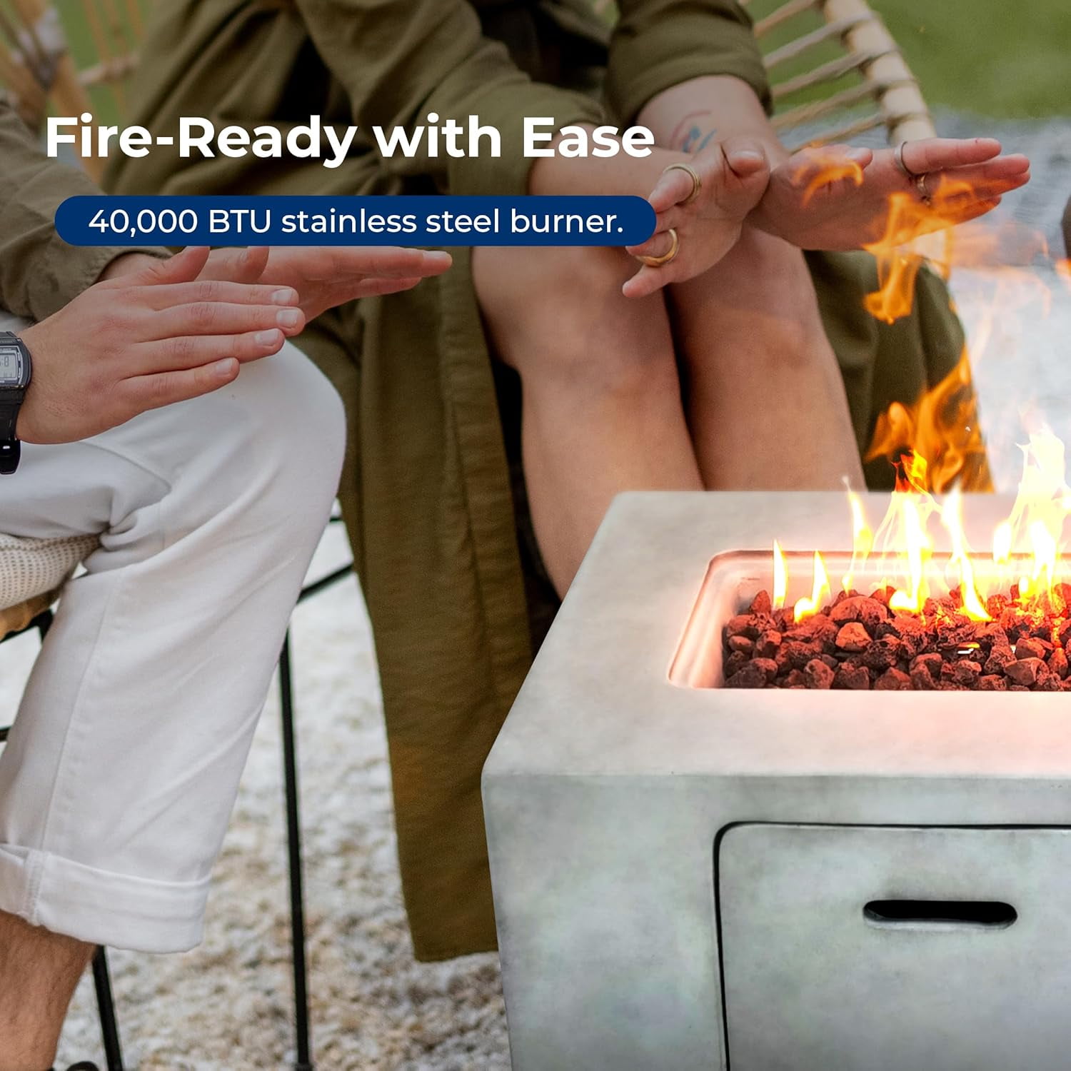 SereneLife Propane Gas Fire Pit Table - 40,000 BTU Square Gas Firepits with Cover for Outside
