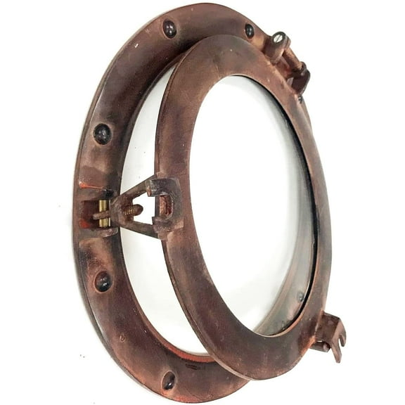 Nagina International 11" Antique Rust Finish Porthole Window: Nautical Ship Port Hole