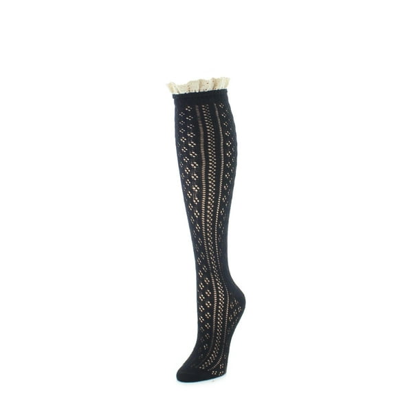 MeMoi Sexy Lace Open Knit Knee High Socks - Womens - Female, One Size, Black