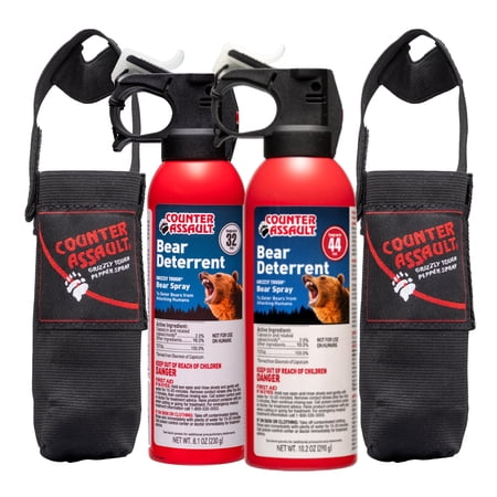 Counter Assault Bear Spray with Holster - Bears, Mountain Lions, Coyotes - Long-Range 32ft/44ft Distance - Pepper Spray Safety Gear for Hiking & Camping Protection - 2% Capsaicin - 8.1 oz & 10.2 oz