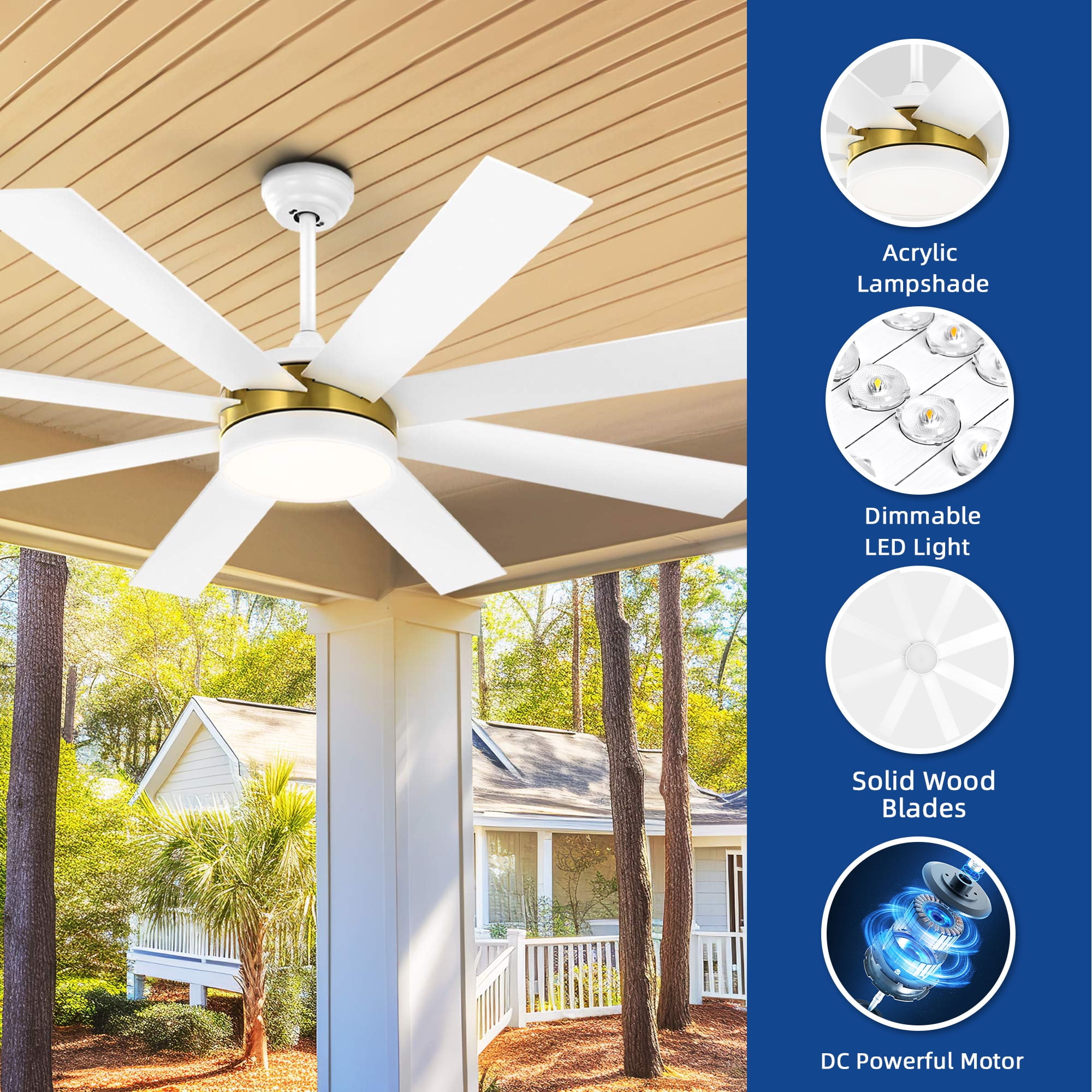 Dextrus 60'' White and Gold LED Modern Indoors Ceiling Fan with Remote
