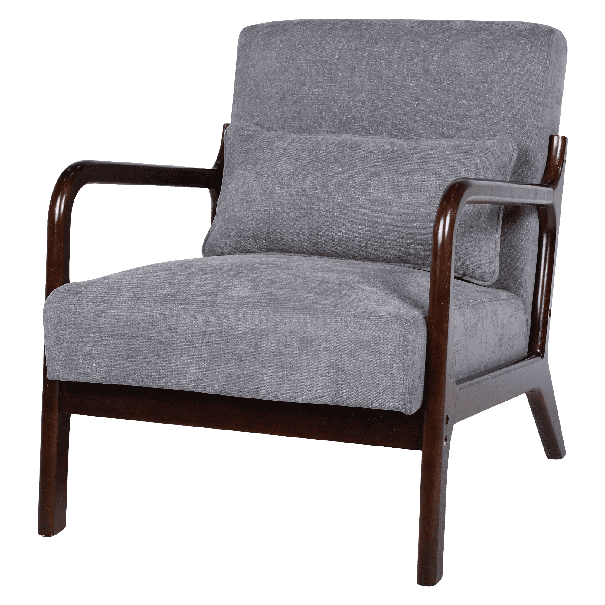 Leumius Accent Chair, Mid Century Modern Armchair with Solid Wood Frame and Detachable Lumbar Pillow for Living Room, Bedroom, Office Dark Grey