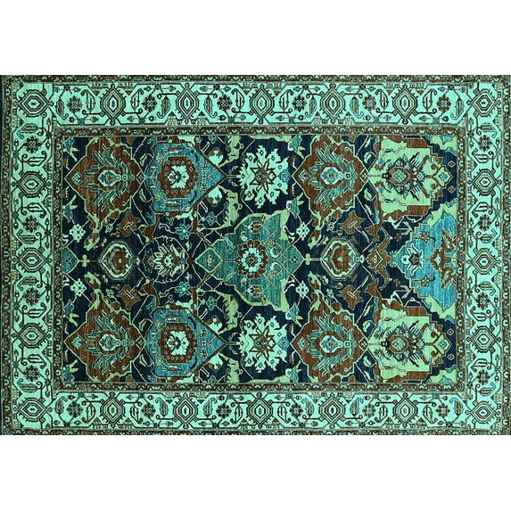 Ahgly Company Machine Washable Indoor Rectangle Oriental Turquoise Blue Industrial Area Rugs, 2' x 3'