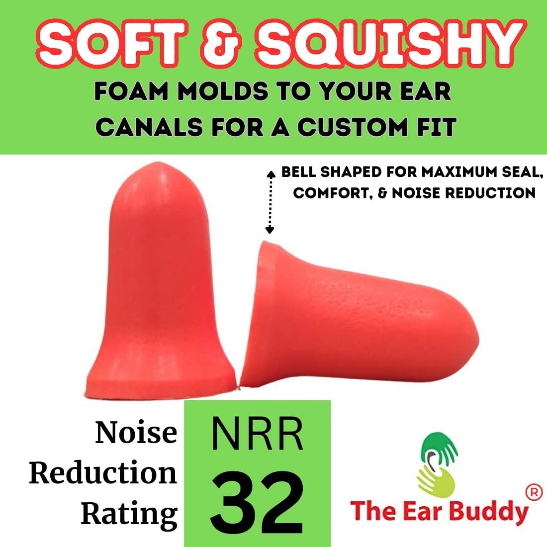 The Ear Buddy Premium Soft Foam Ear Plugs, Noise Cancelling Earplugs For Sleeping, Hearing Protection For Concerts, Work, Shooting & Travel, Noise Reduction Rating 32 Decibels, 50 Pairs - image 2 of 9