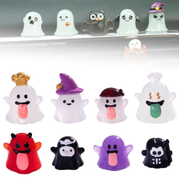 CHENjy Luminous Ghost Car Ornament, Halloween Rear View Mirror Hanging Decor with Glow Design, Resin Desktop Figurine for Home and Office Display, Ghost shape of death