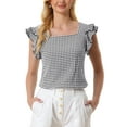 thumbnail image 1 of INSPIRE CHIC Hauts à Carreaux pour Femme Col Carré Manches Courtes Volantées Blouse d'Été S Noir, 1 of 6