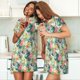 thumbnail image 4 of Fotbe Tropical Flowers Bata de Dormir para Mujer con Estampado, Camisón de Algodón de Manga Corta, Ropa de Dormir Casual, 4 of 6