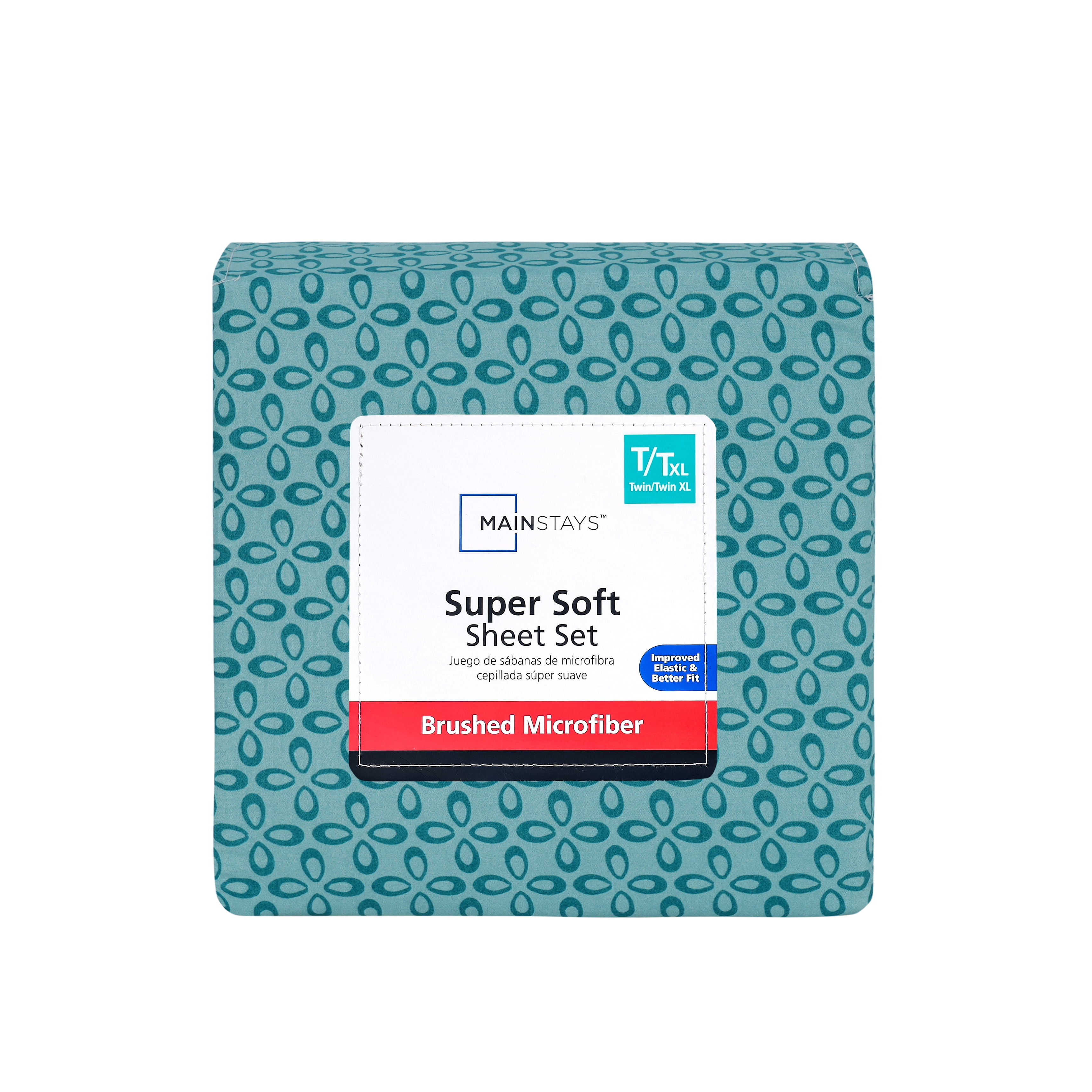 Mainstays Super Soft Brushed Microfiber Bed Sheet Set, Teal Medallion, Twin-XL, 3 Piece