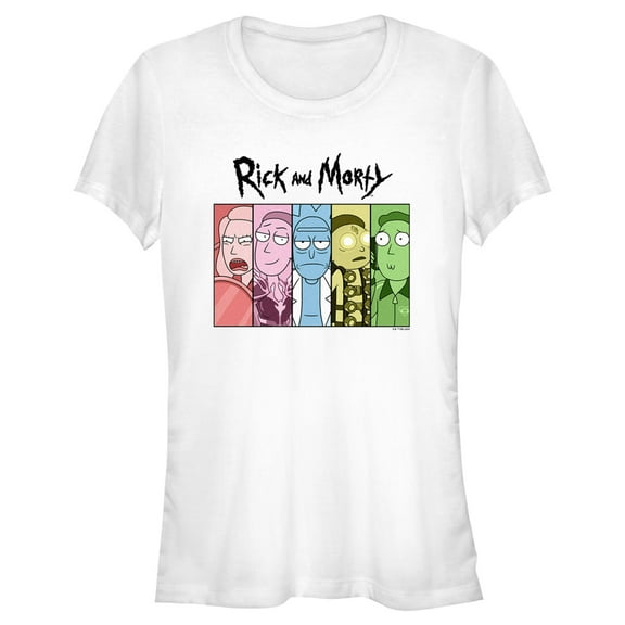 Junior's Rick And Morty Colorful Family Panels  Graphic Tee White X Large