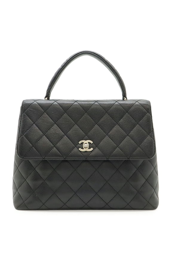 Pre-Owned CHANEL Matelass Coco Mark Handbag Flap Bag Caviar Leather Black A12397