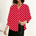 thumbnail image 4 of YUGYXL Women's Polka Dot Shirts Vintage 3/4 Sleeve Button Down Blouses Casual V Neck Basic Tees with Smocked Cuffs Red XXL, 4 of 6