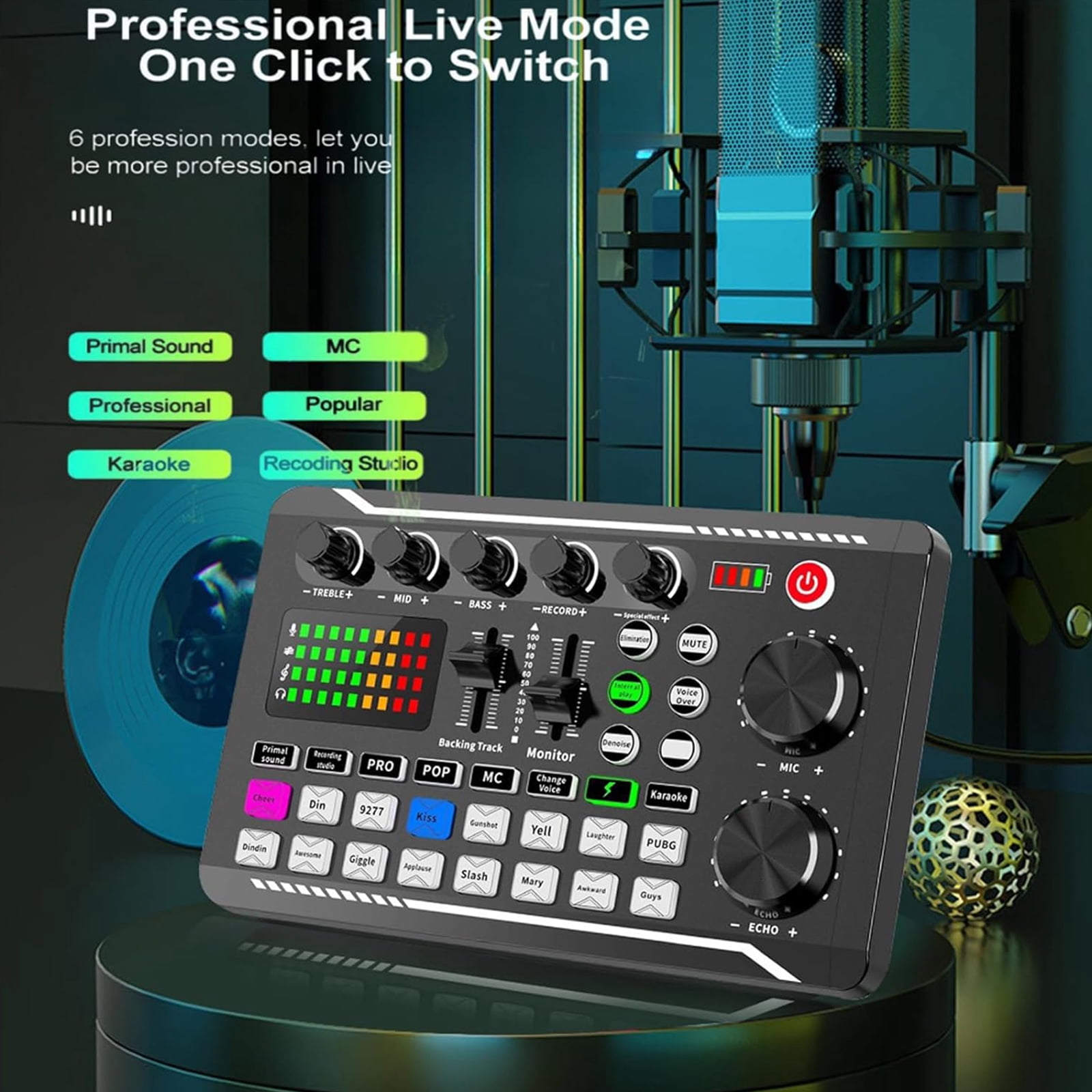 SHegdu Podcast Equipment Bundle Recording Studio Package with Microphone Live Sound Card Stand Wired Headphones for Live Streaming Singing Gaming (Black)