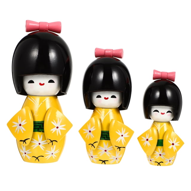 3 figuras de muñeca kimono de madera de escritorio, muñecas kimono japonesas, figuras coleccionables
