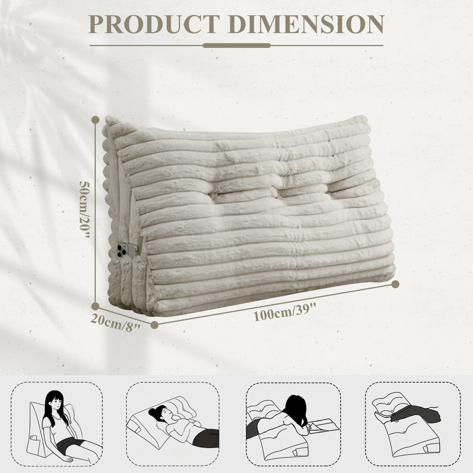 ANMINY Plush Headboard Pillow - 320 GSM Soft Fleece, High Elastic Pearl Cotton Filling, Versatile Sofa Backrest & Leg Pillow, Perfect Christmas/Housewarming Gift