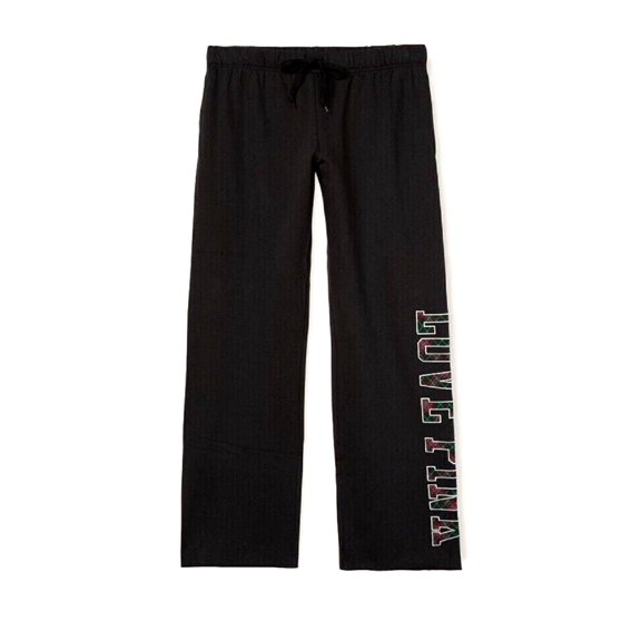 Victoria's Secret Pink Fleece Heritage Oversized Sweatpants Black Plaid Logo Size Medium NWT
