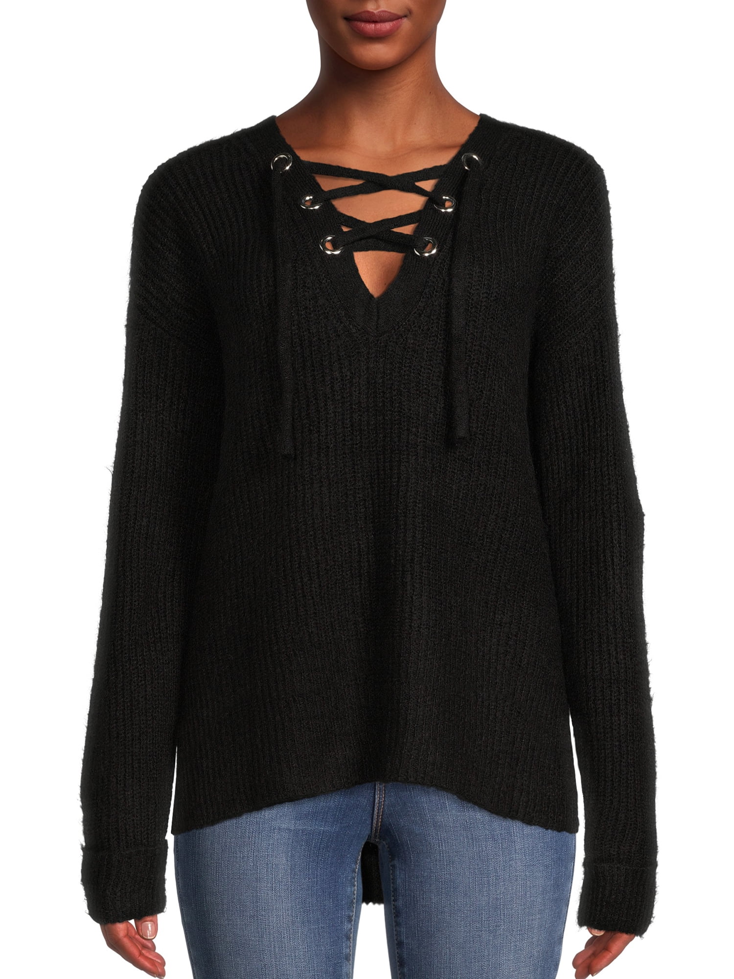 No Boundaries Juniors' Lace Up Sweater 