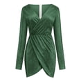 thumbnail image 4 of Sngxgn Women Long Sleeve Deep V Neck Loose Plain Long Maxi Casual Dress(Green,XXL), 4 of 5