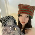 thumbnail image 5 of Crochet Hats for Women Punk Grunge Design Beanies for Women Cat Meow Winter Hat Beret Two Cute Ears Beanies, 5 of 7