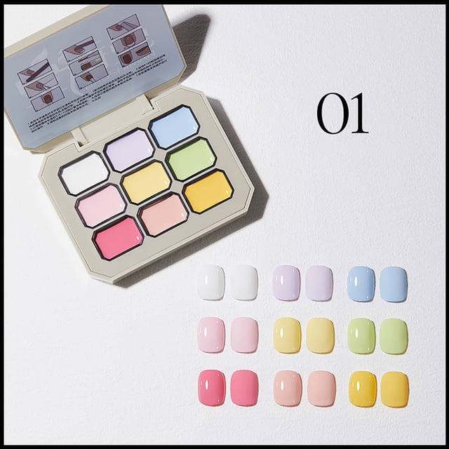 Set de 9 esmaltes de uñas adhesivos sólidos con nueve diseños, 27 g de goma de metilo