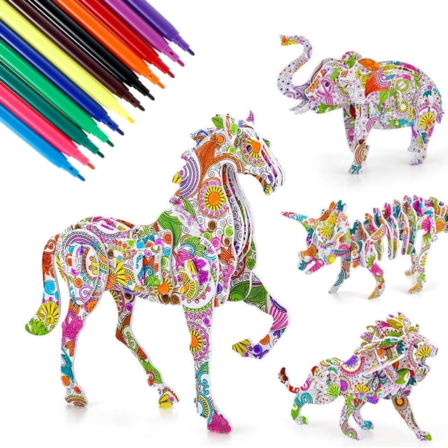 Juego De Rompecabezas Para Colorear En 3D Para Niños, 4 Uds. De Animales/Rompecabezas De Construcción, Rompecabezas 3D, Artes Y Manualidades, Pintura Educativa, Manualidades, Juguete Creativo Diy Muyoka Hogar