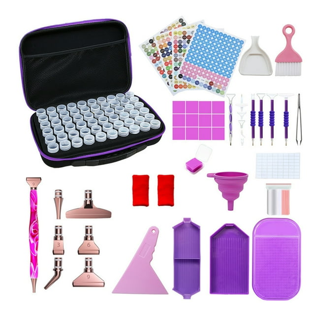 Diamond Storage Containers, Art Storage Box With Label, 60 Cans, Mesh Pocket Compartment, Funnel Art Accessories And Tools Kits Storage Box For Jewelry Beads