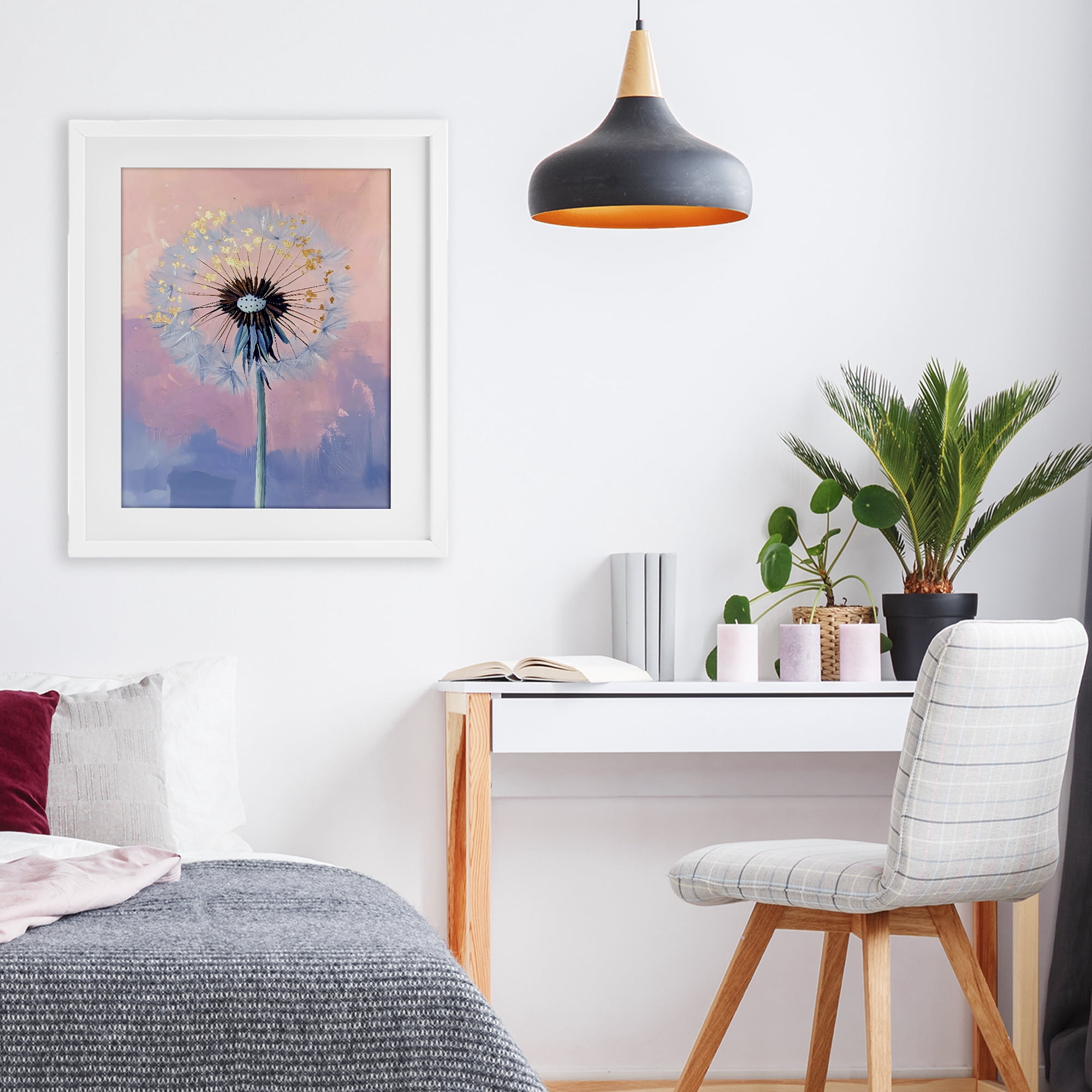 Stupell Industries Pastel Dandelion with Gold Seeds White Framed Print Under Glass, design by The Prints Vibe