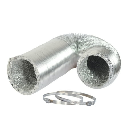 Residential Duct - Hydro Crunch 4 in. x 25 ft. Non-Insulated Flexible Aluminum Ducting with Duct Clamps