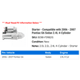 thumbnail image 2 of Starter - Compatible with 2006 - 2007 Pontiac G6 Sedan 2.4L 4-Cylinder, 2 of 2