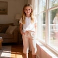 thumbnail image 6 of Girls' Capri Pants Wide Leg Drawstring Kids Summer Lightweight Cropped Sweatpants Pockets Kids Gingham Pants Plaid Leggings, 6 of 8