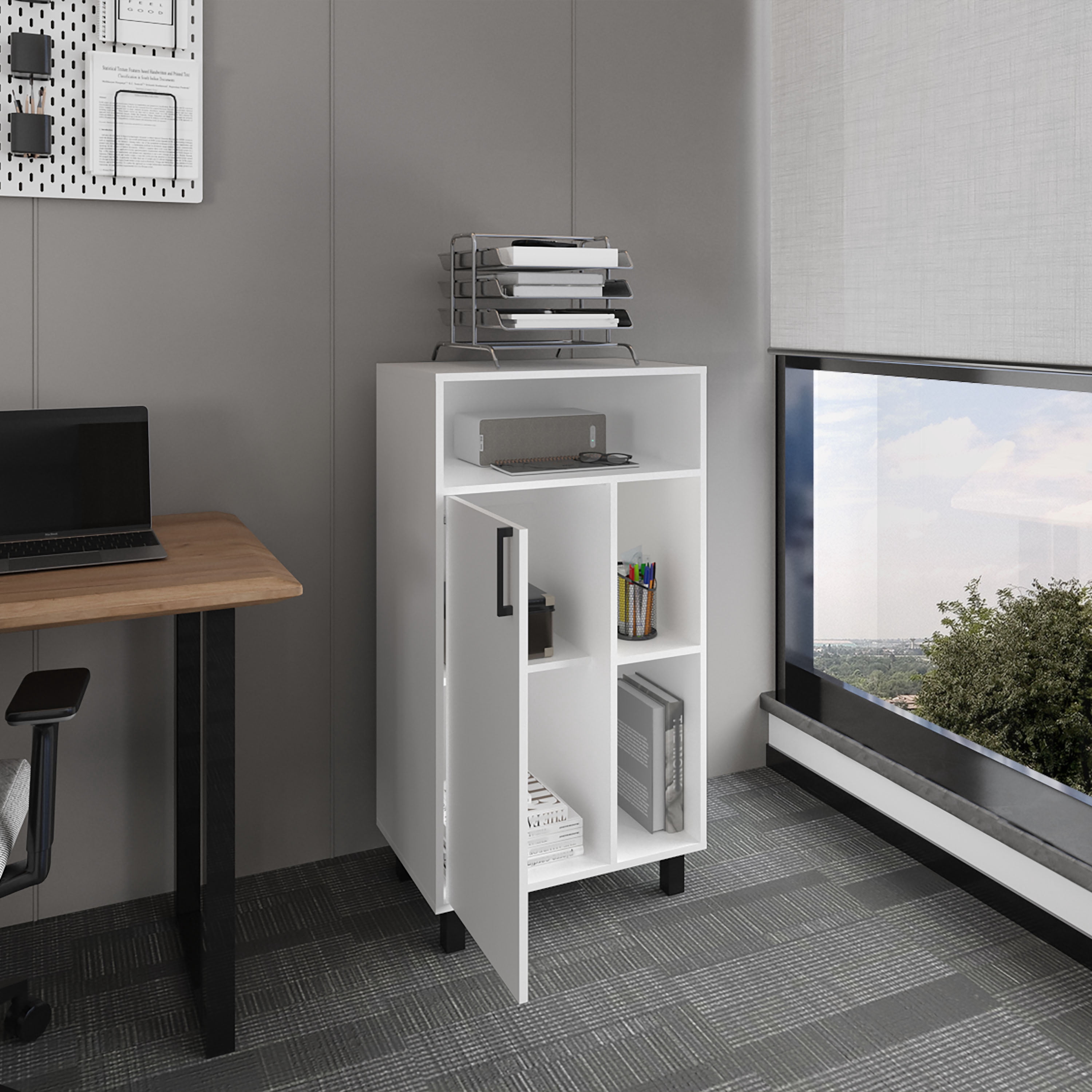 Base Cabinet, 1 Door, 3 Shelves, 4 Legs, White