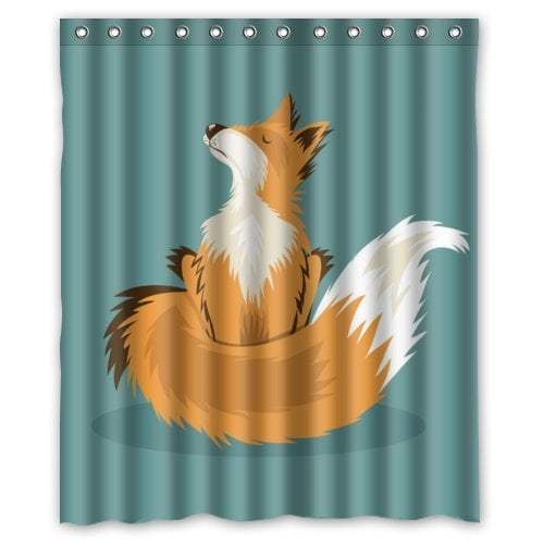 Rylablue Fox Close Eyes Beautiful Tail Waterproof Bathroom Fabric Shower Curtain 60x72 Inches