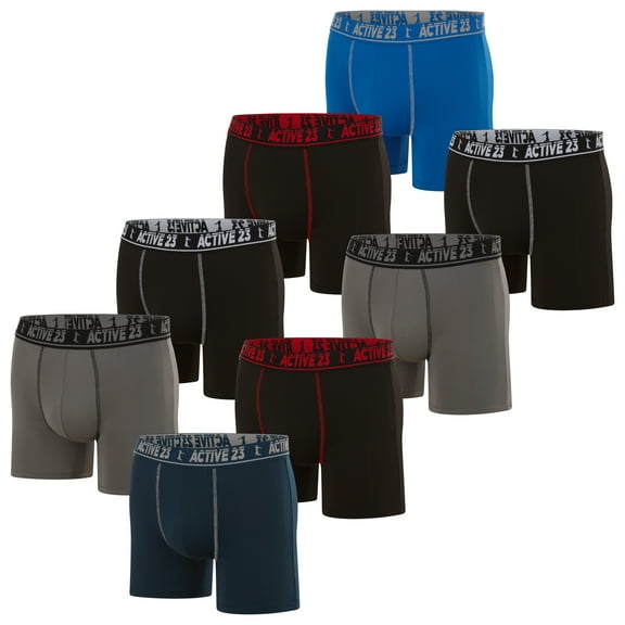 Active 23 Men's Underwear Boxer Brief, 8-Pack Moisture Wicking Performance Boxers Briefs for Men, Large Multicolor