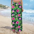 thumbnail image 4 of Womens Trendy Pants Printed Loose Wide Leg Palazzo Pants with Side Split Drawstring Elastic Waist Beach Fashion (L, Green), 4 of 7