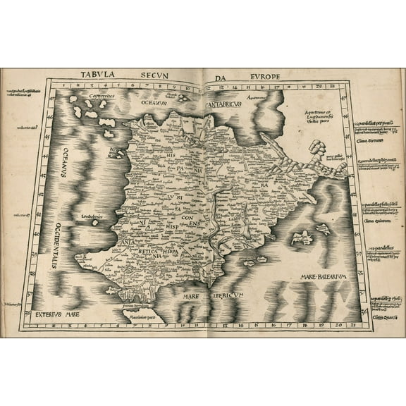 24"x36" Gallery Poster, Ptolemy map of spain 2nd century