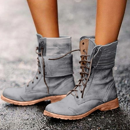 

Zedker Winter Boots For Women Botas Para Mujer Women Ladies Square Heel Retro Middle Tube Lace Up Boots Knight Shoes Womens Snow Boots