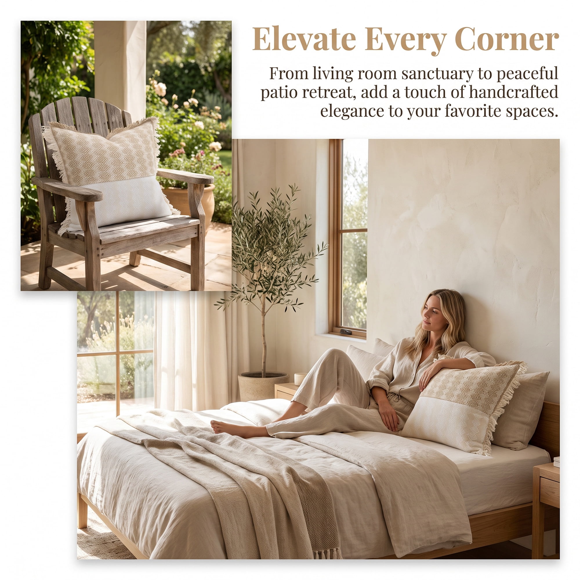Unique Bargains Linen Colorblock Tassel Throw Pillow Covers Cushion Cases Beige 18"x18"