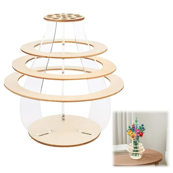 Xloro Bricks Flower Vase Wooden Vase Flower Bouquet Display Stand for Assembled Bricks Roses Sunflowers Tulips Daffodils Room Decoration (1Pc 7.1"x5")