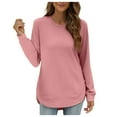 thumbnail image 2 of Lightweight Crewneck Sweatshirts for Women 2025 Long Sleeve Asymmetrical Hem Plain Sweatshirt Pullover Tops, 2 of 6