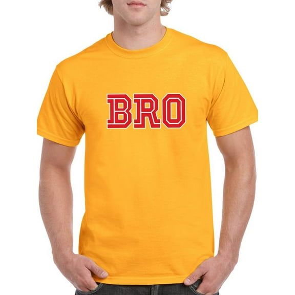 BRO Red & White Frat Graphic Men Gold T-Shirt, Male Large