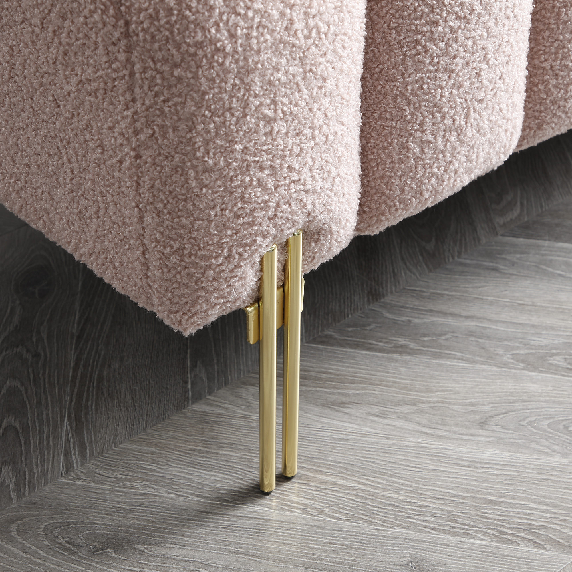 Miniyam Upholstered 53" Upholstered Bench for End of Bed with Gold Metal Legs, Pink
