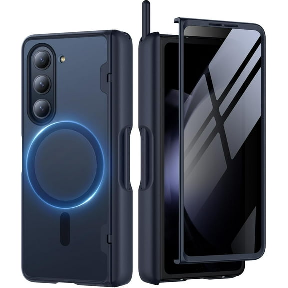 Magnetic for Samsung Galaxy Z Fold 5 Case with Privacy Screen Protector, Compatible with MagSafe, Built-in S Pen Slot & Hinge Protection, Anti Spy Slim Rugged Phone Case for Z Fold5, Black