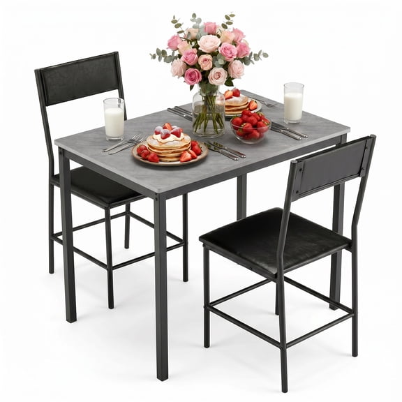 3-Piece Industrial Dining Table Set for 2, 35.4" Rectangular Table with Metal Frame & 2 PU Upholstered Chairs – Space-Saving for Apartments
