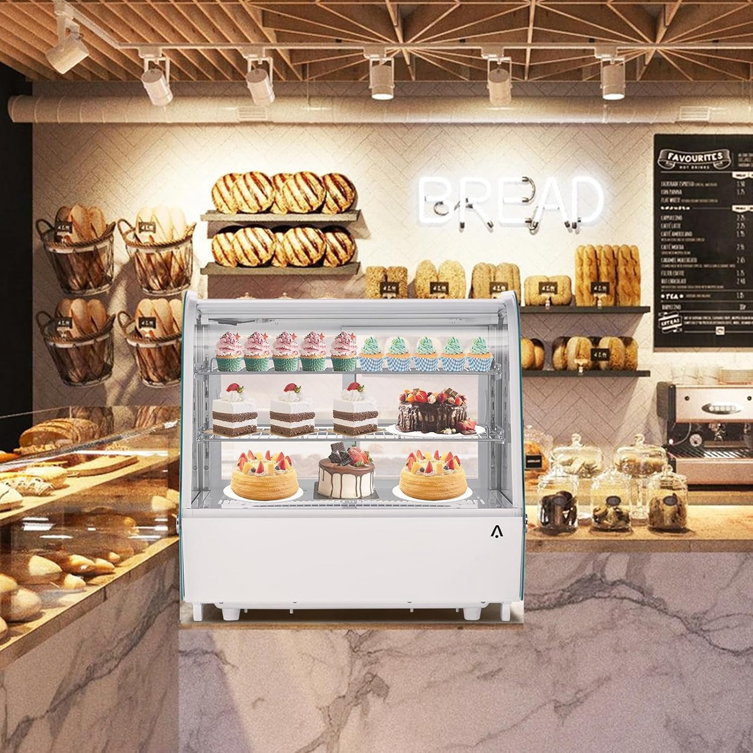 IdealHouse Commercial Refrigerator Display Case, 4.2 Cu.Ft. Refrigerated Display Case, Cake Fridge Countertop Pastry Display with Rear Sliding Door, LED Light, Adjustable Shelves