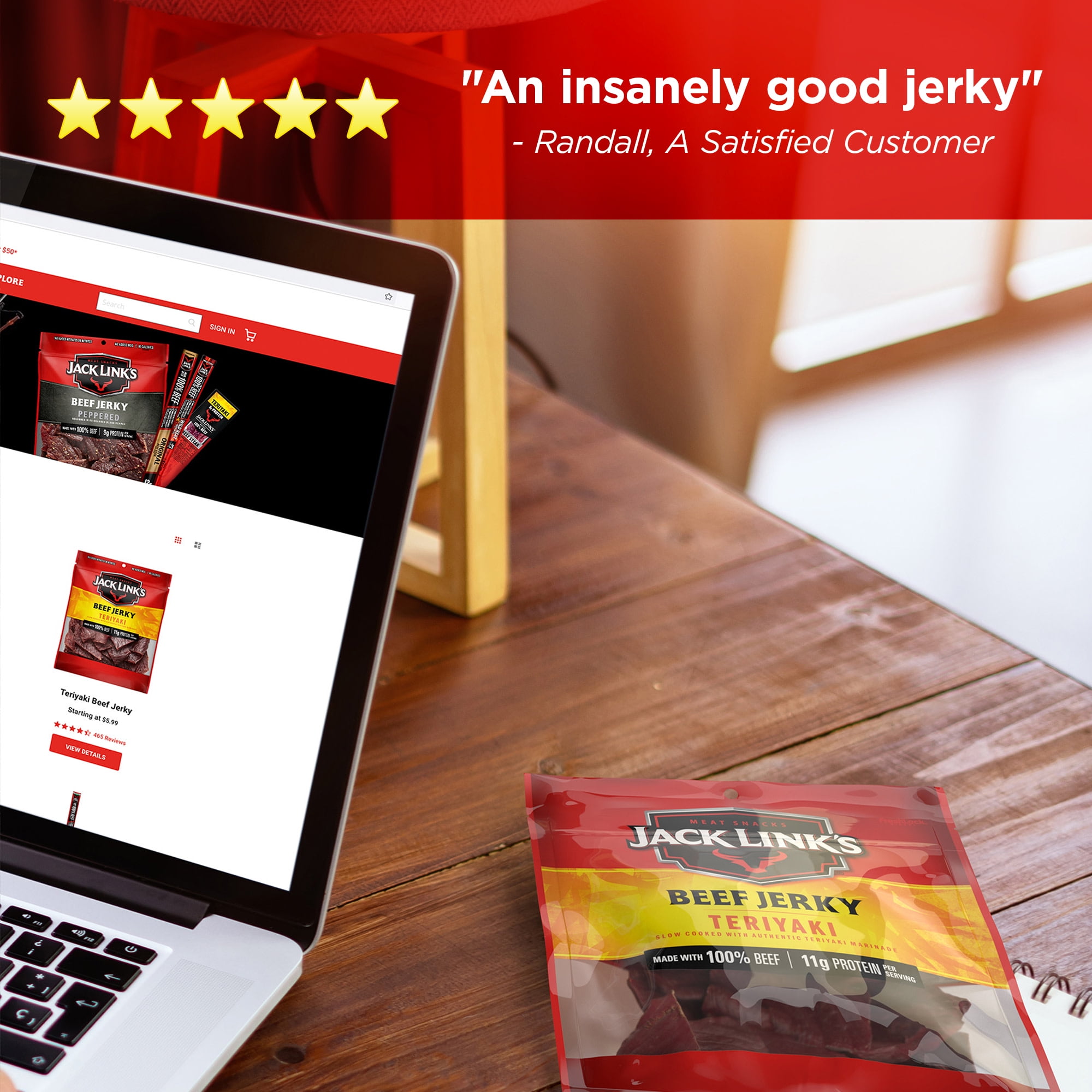 (3 pack) Jack Link’s Beef Jerky, Teriyaki, Made with 100% Beef, 11g of Protein per Serving, 2.85 oz Bag