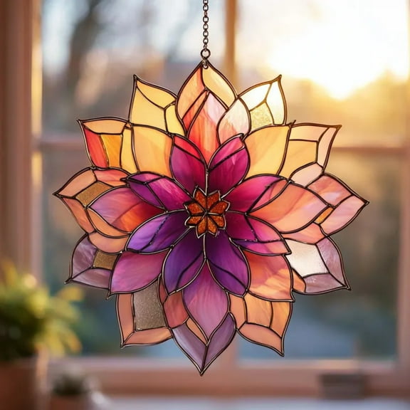 ToyKingdee Dahlia Acrylic Suncatcher Stained Glass Effect Window Car Hanging Christmas Ornament Indoor Outdoor Decor Garden Sun Catcher Panel for Floral Lover