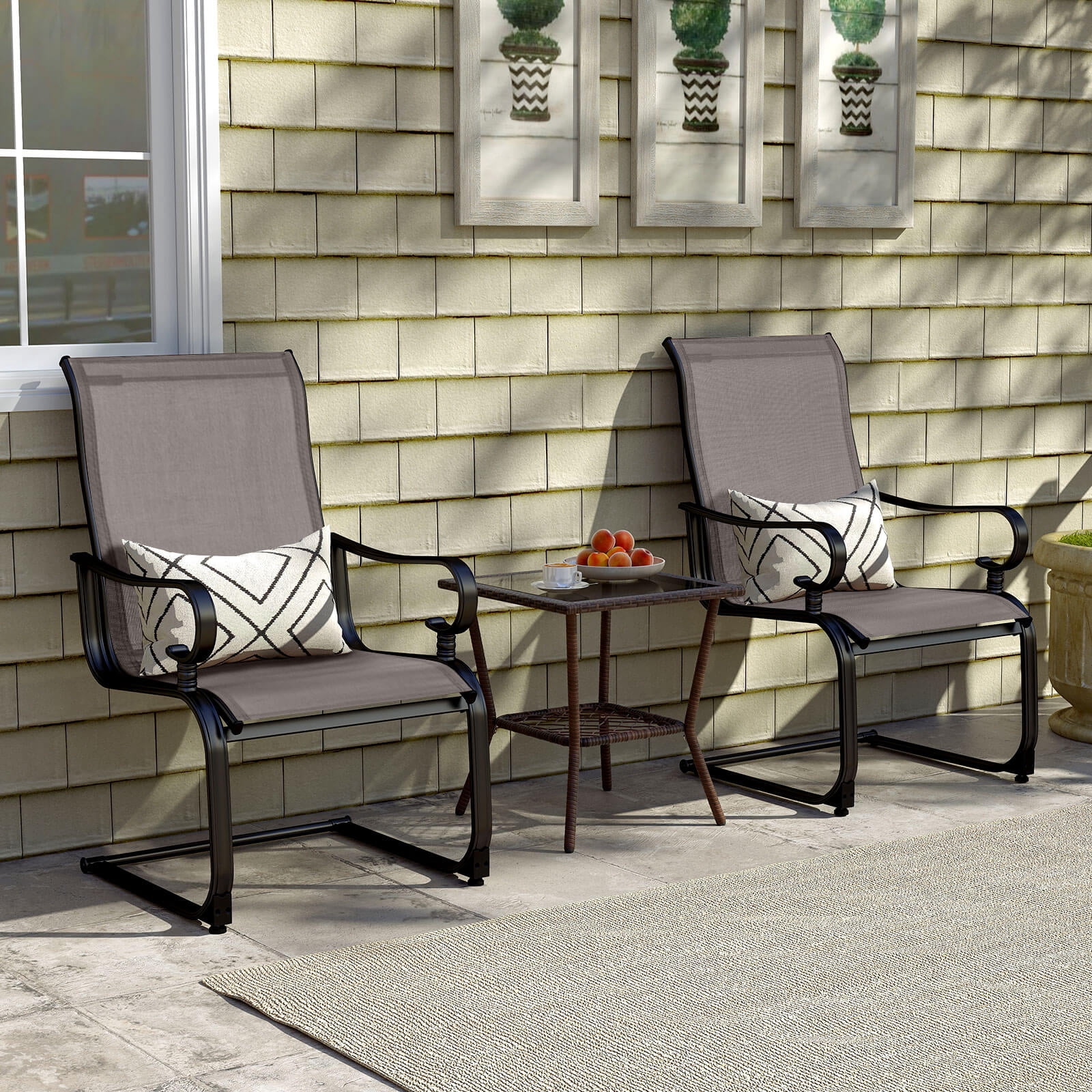 Costway Set of 2 Patio Chairs C-Spring Motion Chairs with Quick-drying & Breathable Fabric Gray