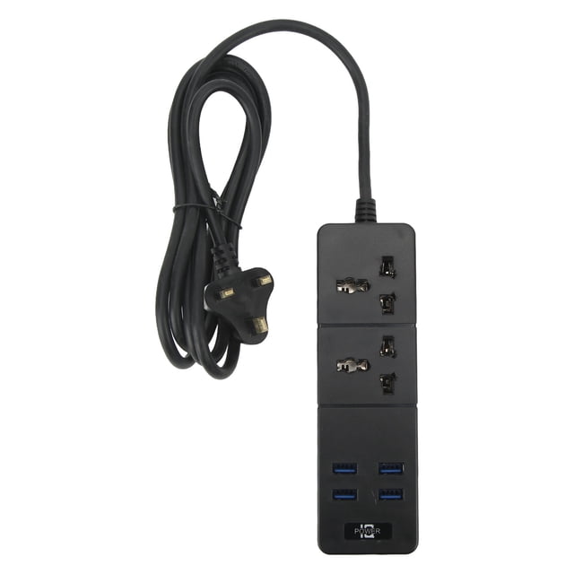 Regleta PC Cobre retardante de llama 2 Universal 4 USB Interface Strip Hub con cable de 2 m Negro Enchufe británico 110-250 V