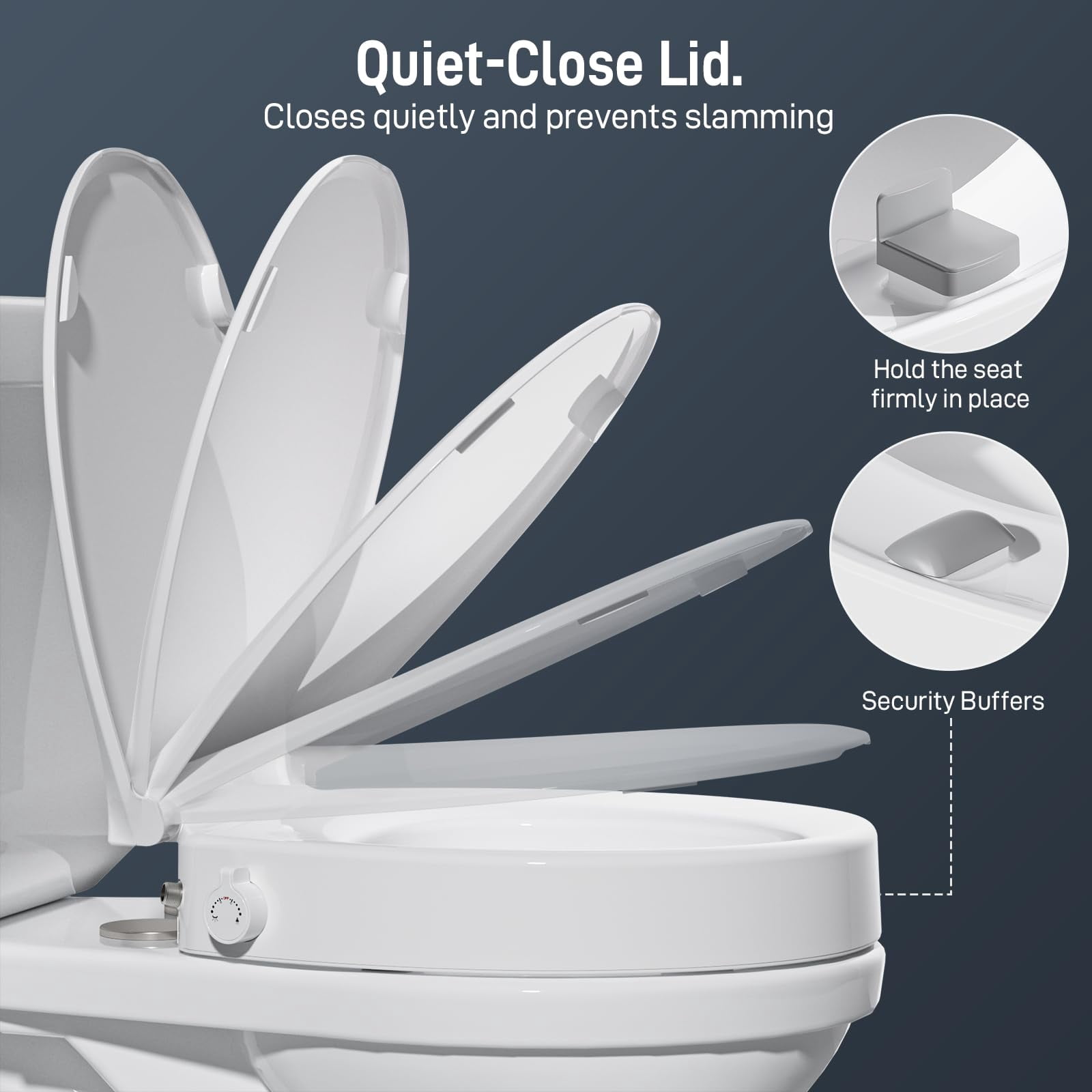 Raised Toilet Seat With Bidet - Round  Soft Close 3" Height Dual Nozzle (frontal & Rear Wash) Adjustable Cold Water And Stainless Steel Inlet (round)